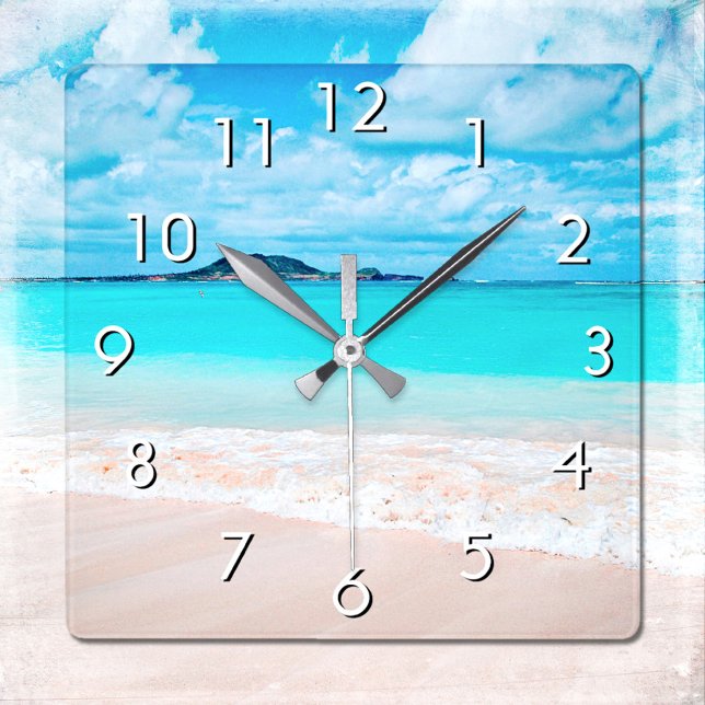 Hawaii turquoise blue ocean and sandy beach photo square wall clock (Creator Uploaded)