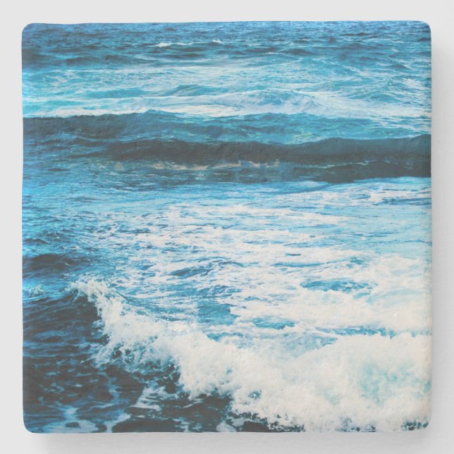 Hawaii turquoise ocean waves photo tropical modern stone coaster (Front)