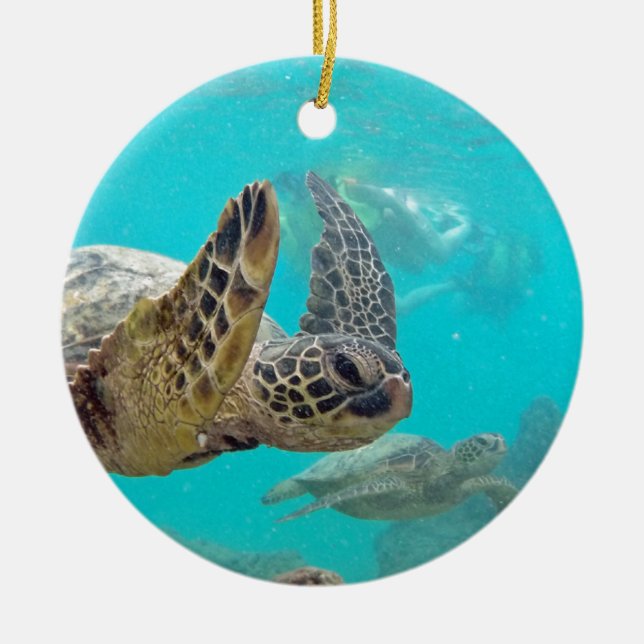 Hawaii Turtles Ceramic Ornament (Front)