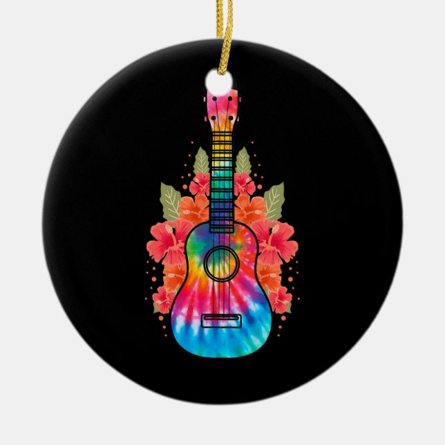 Hawaii Uke Flower Ukulele Guitar  Ceramic Ornament (Front)