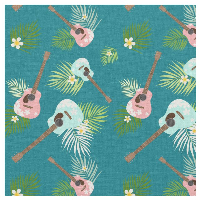 Hawaii Ukulele Floral Fabric (Close Up)