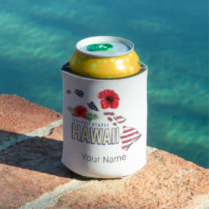 Hawaii United States Retro State Map USA Souvenir Can Cooler