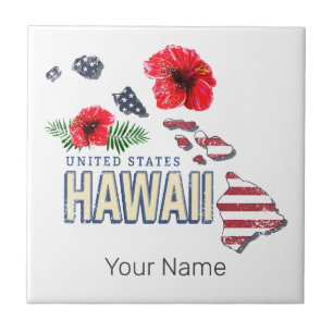 Hawaii United States Retro State Map USA Souvenir Ceramic Tile
