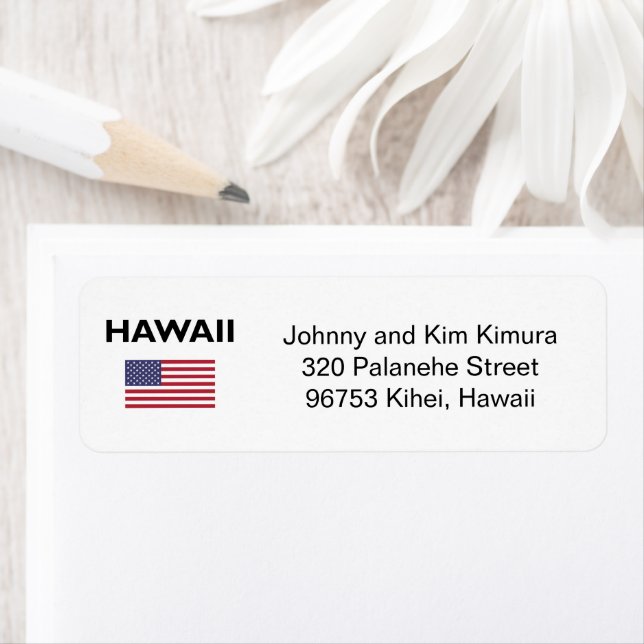 Hawaii USA American Flag Light-Colour Return Address Label (Insitu)