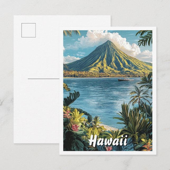 Hawaii USA Art Vintage Illustration Travel Postcard (Front/Back)