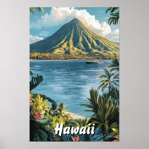 Hawaii USA Art Vintage Illustration Travel Poster