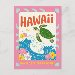Hawaii USA Vintage Sea Turtle Hibiscus Mahalo Postcard