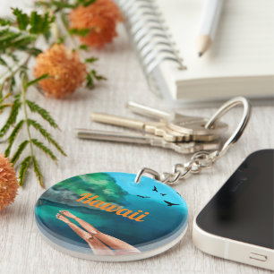 Hawaii vacation gift painting lady legs blue ocean key ring