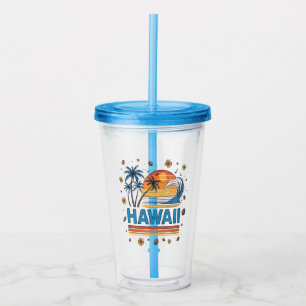 Hawaii Vacation Sunset 70S Beach Acrylic Tumbler