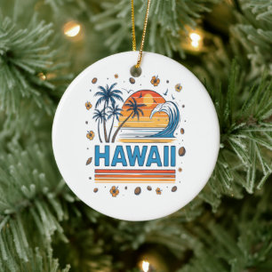 Hawaii Vacation Sunset 70S Beach Ceramic Ornament