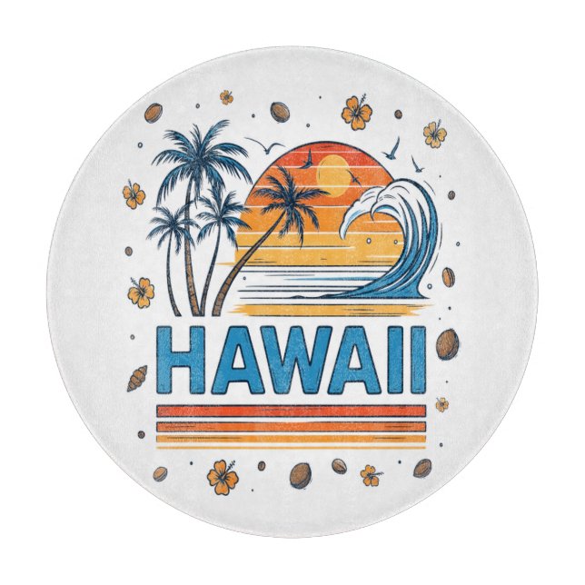 Hawaii Vacation Sunset 70S Beach Cutting Board (Front)