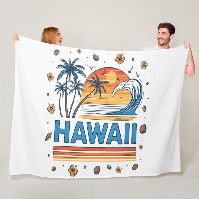 Hawaii Vacation Sunset 70S Beach Fleece Blanket (In Situ)