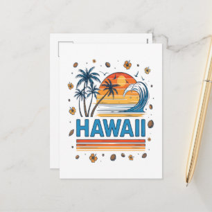 Hawaii Vacation Sunset 70S Beach Holiday Postcard