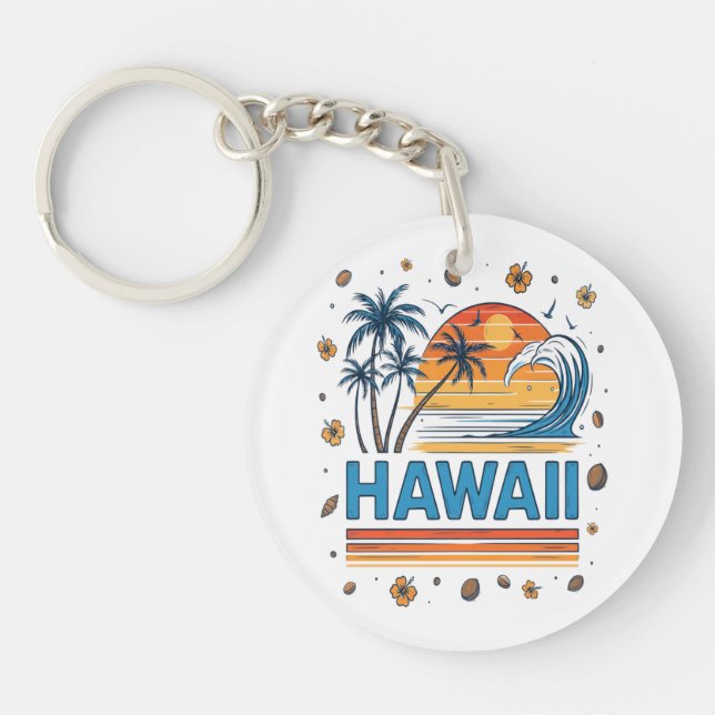 Hawaii Vacation Sunset 70S Beach Key Ring (Front)