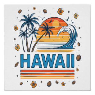 Hawaii Vacation Sunset 70S Beach Poster
