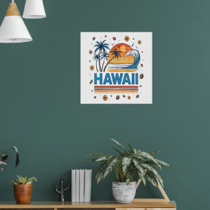 Hawaii Vacation Sunset 70S Beach Poster