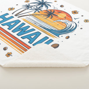 Hawaii Vacation Sunset 70S Beach Sherpa Blanket