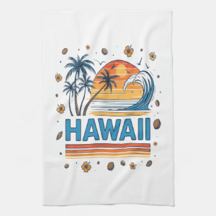 Hawaii Vacation Sunset 70S Beach Tea Towel