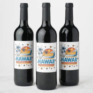 Hawaii Vacation Sunset 70S Beach Wine Label