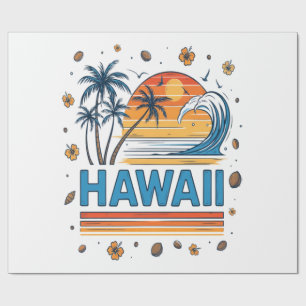 Hawaii Vacation Sunset 70S Beach Wrapping Paper