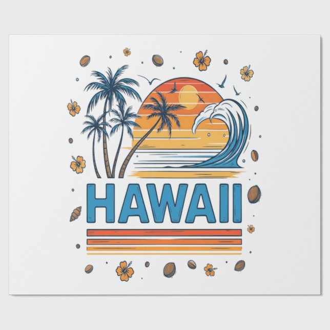 Hawaii Vacation Sunset 70S Beach Wrapping Paper (Flat)
