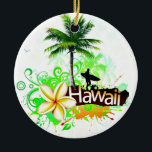 Hawaii Vacation Travel Souvenir Ceramic Tree Decoration<br><div class="desc">A design perfect for Hawaii-ocean waves,  surfer,  palm tree,  plumeria flower,  flying birds..Fully customisable.</div>
