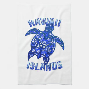 Hawaii Vacation Tribal Turtle Tea Towel