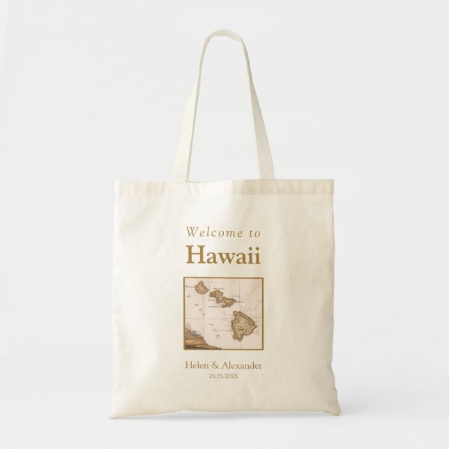 Hawaii Vintage Map Destination Wedding Welcome Bag (Front)