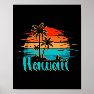Hawaii Vintage Palm Tree Sunset Tropical Hawaiian Poster