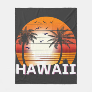 Hawaii Vintage Palm Trees Summer Beach Fleece Blanket