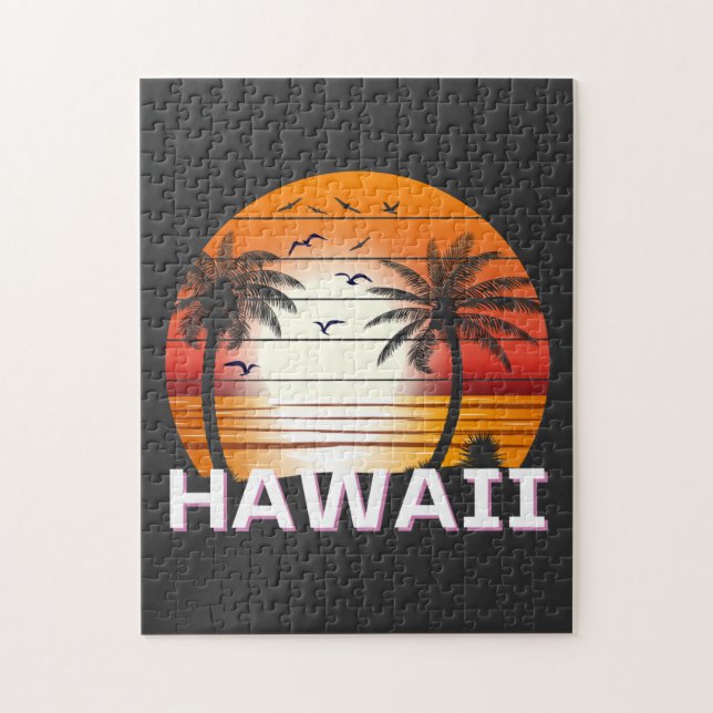 Hawaii Vintage Palm Trees Summer Beach Jigsaw Puzzle (Vertical)