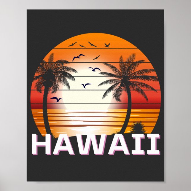 Hawaii Vintage Palm Trees Summer Beach Poster (Front)