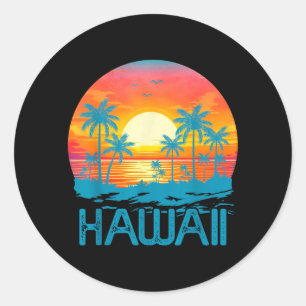 Hawaii Vintage Sunset Tropical Summer Hawaiian Classic Round Sticker