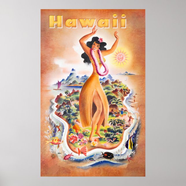 Hawaii Vintage Travel Poster (Front)