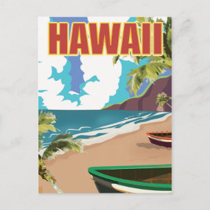 Hawaii vintage travel poster postcard