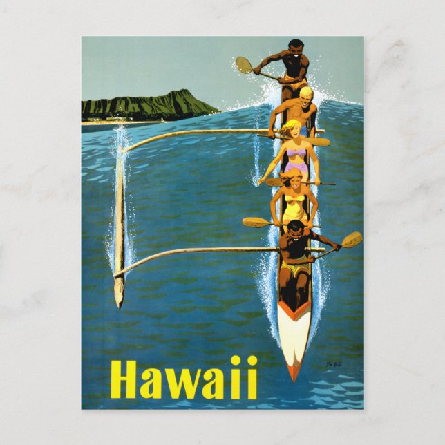 Hawaii Vintage Travel Poster Restored Postcard (Front)