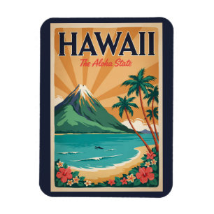Hawaii Volcano Illustration Travel Art Vintage Magnet