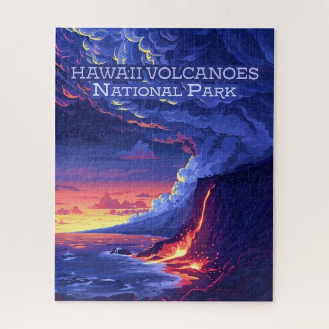 Hawaii Volcanoes National Park Big Island Retro Jigsaw Puzzle (Vertical)