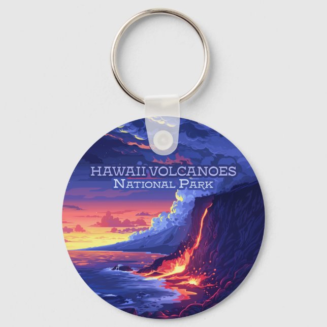 Hawaii Volcanoes National Park Big Island Retro Key Ring (Front)