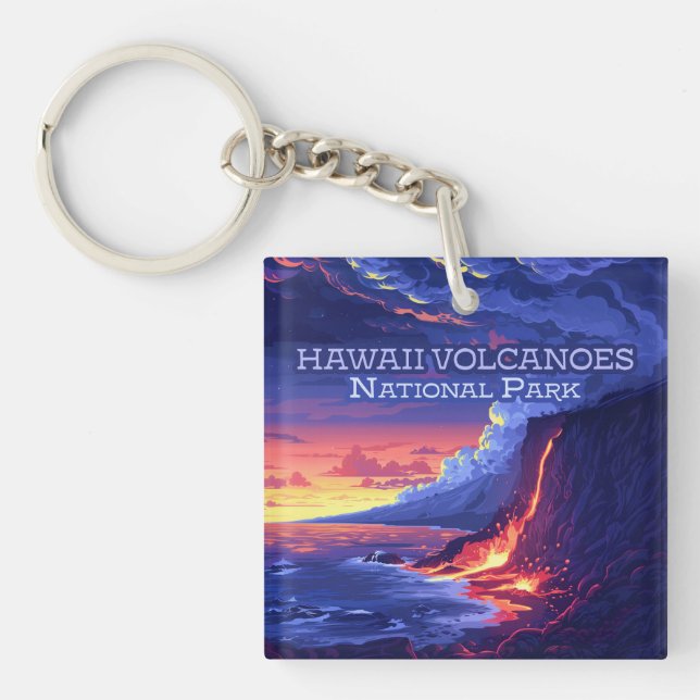 Hawaii Volcanoes National Park Big Island Retro Key Ring (Front)
