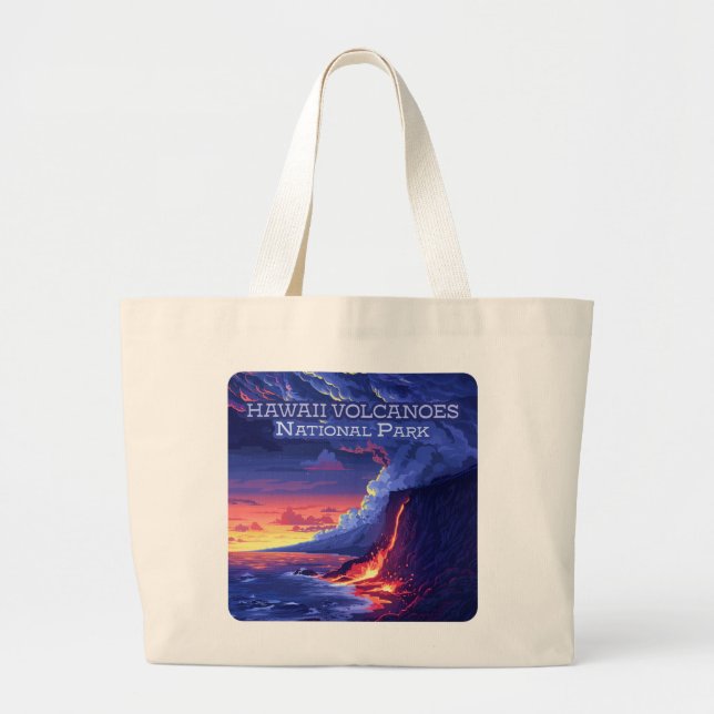 Hawaii Volcanoes National Park Big Island Retro Large Tote Bag (Front)