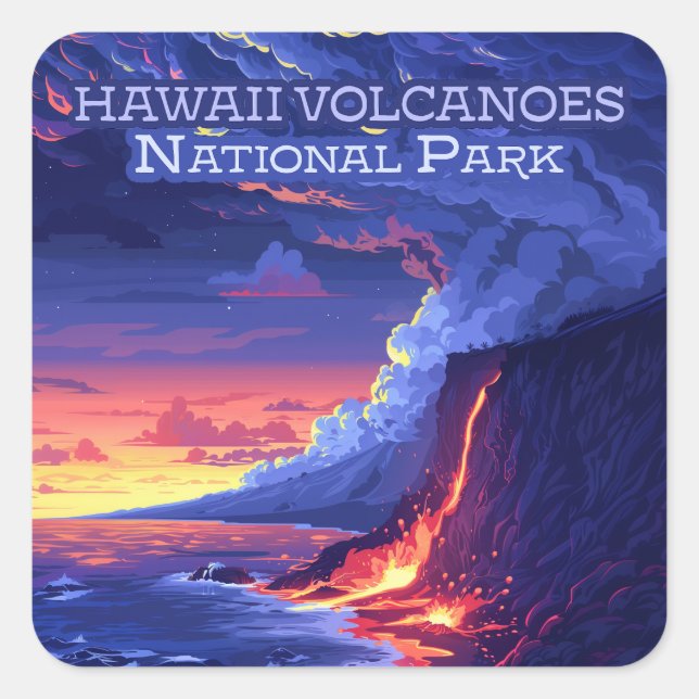 Hawaii Volcanoes National Park Big Island Retro Square Sticker (Front)
