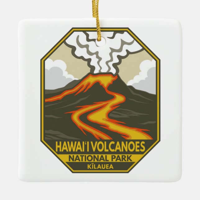 Hawaii Volcanoes National Park Kilauea Retro Ceramic Ornament (Front)