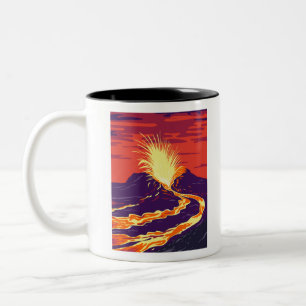 Hawaii Volcanoes National Park with active KIlauea Two-Tone Coffee Mug