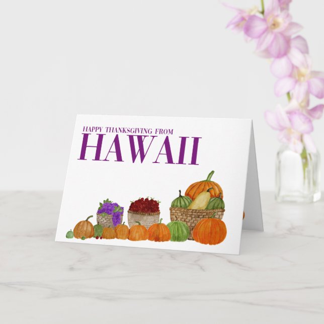 Hawaii Watercolor Pumpkins Thanksgiving Card (Orchid)