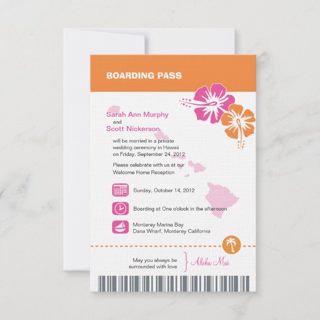 Hawaii Wedding Boarding Pass Invitation (Front)