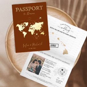 Hawaii Wedding Destination Gold World Map Passport Foil Greeting Card