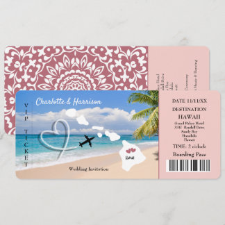 Hawaii Wedding Destination Ticket Pass Invitation