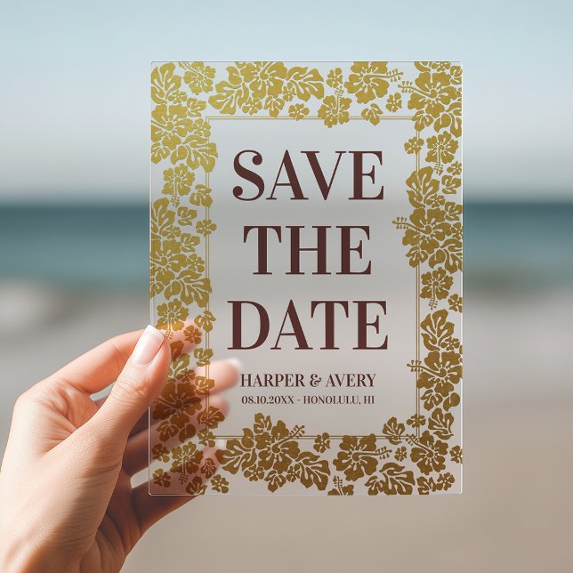 Hawaii Wedding Save The Date Acrylic Invitations (Get ready to say "Aloha" to your dream wedding with our Hawaiian Save the Date card.)