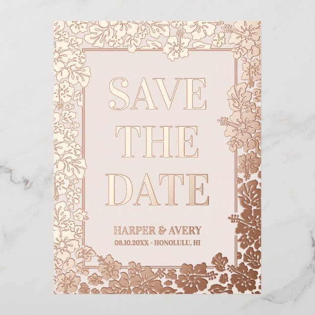 Hawaii Wedding Save The Date Foil Holiday Postcard (Front)